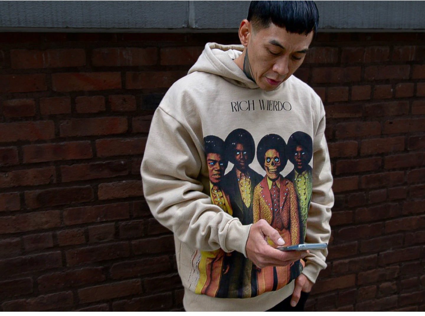 Richwierdo J 5 rhinestone embossed hoodie