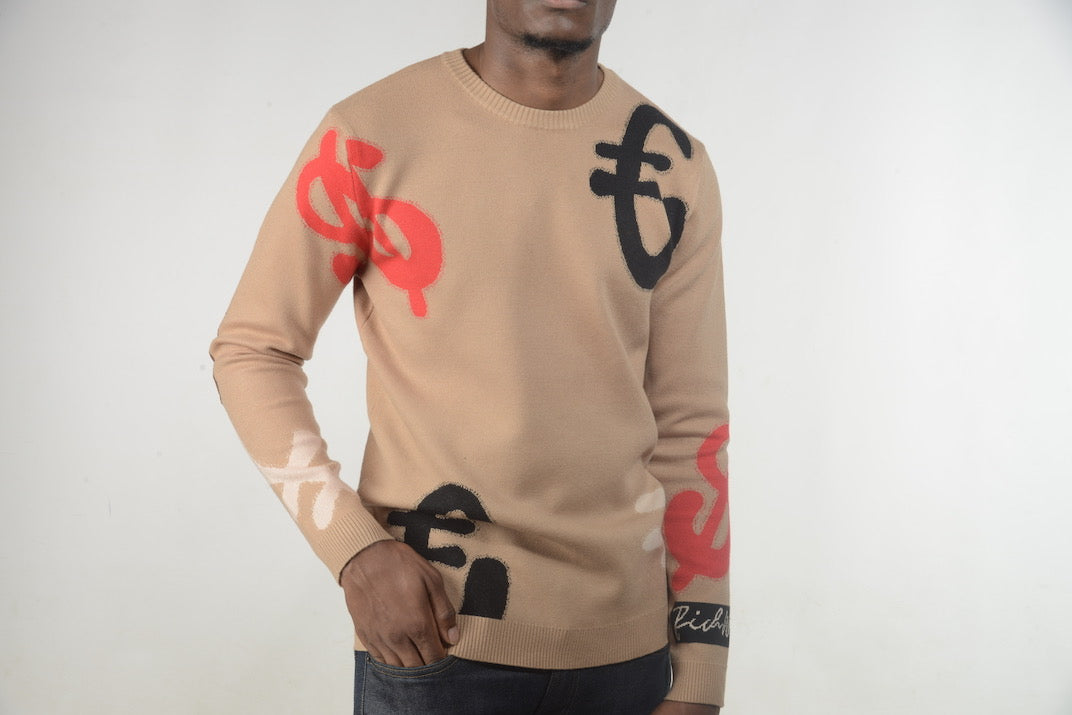 RichWierdo Knitted Currency Sweater (Beige)
