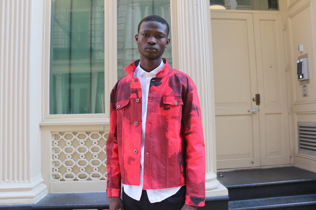 Smoke Camouflage Crop Denim Jacket (Red)