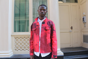 Smoke Camouflage Crop Denim Jacket (Red)