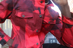 Smoke Camouflage Crop Denim Jacket (Red)