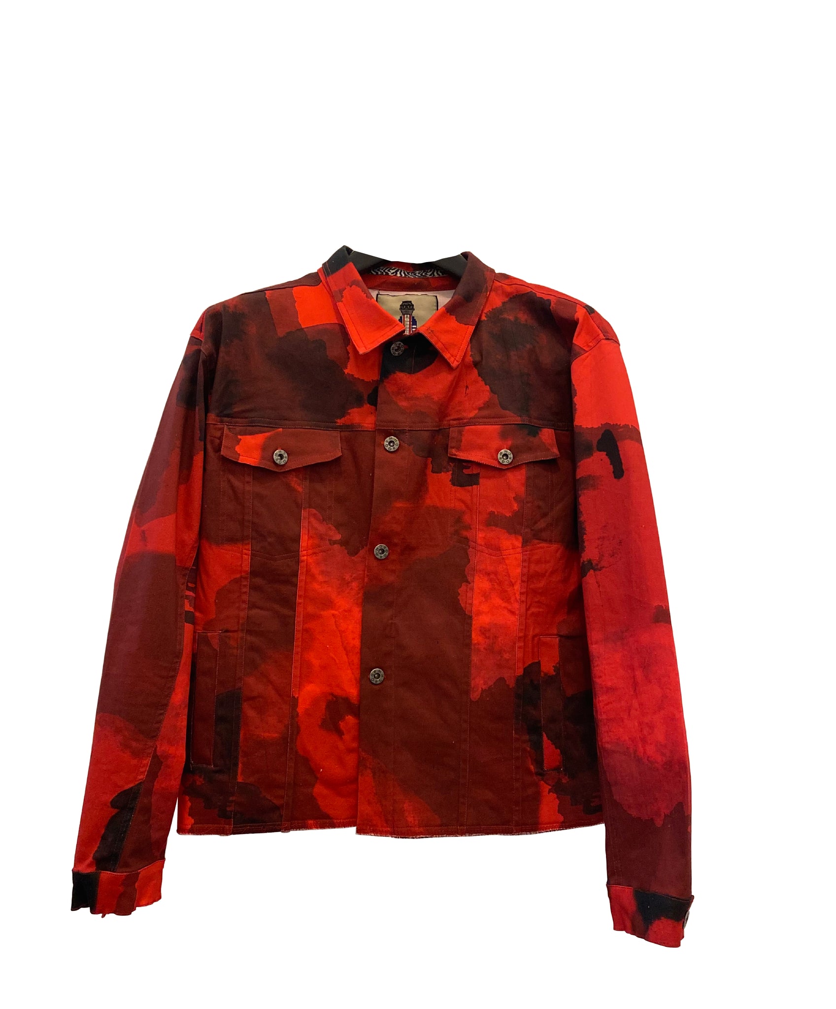 Smoke Camouflage Crop Denim Jacket (Red)