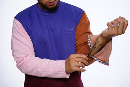 Raw Edge Color Block Crew Neck