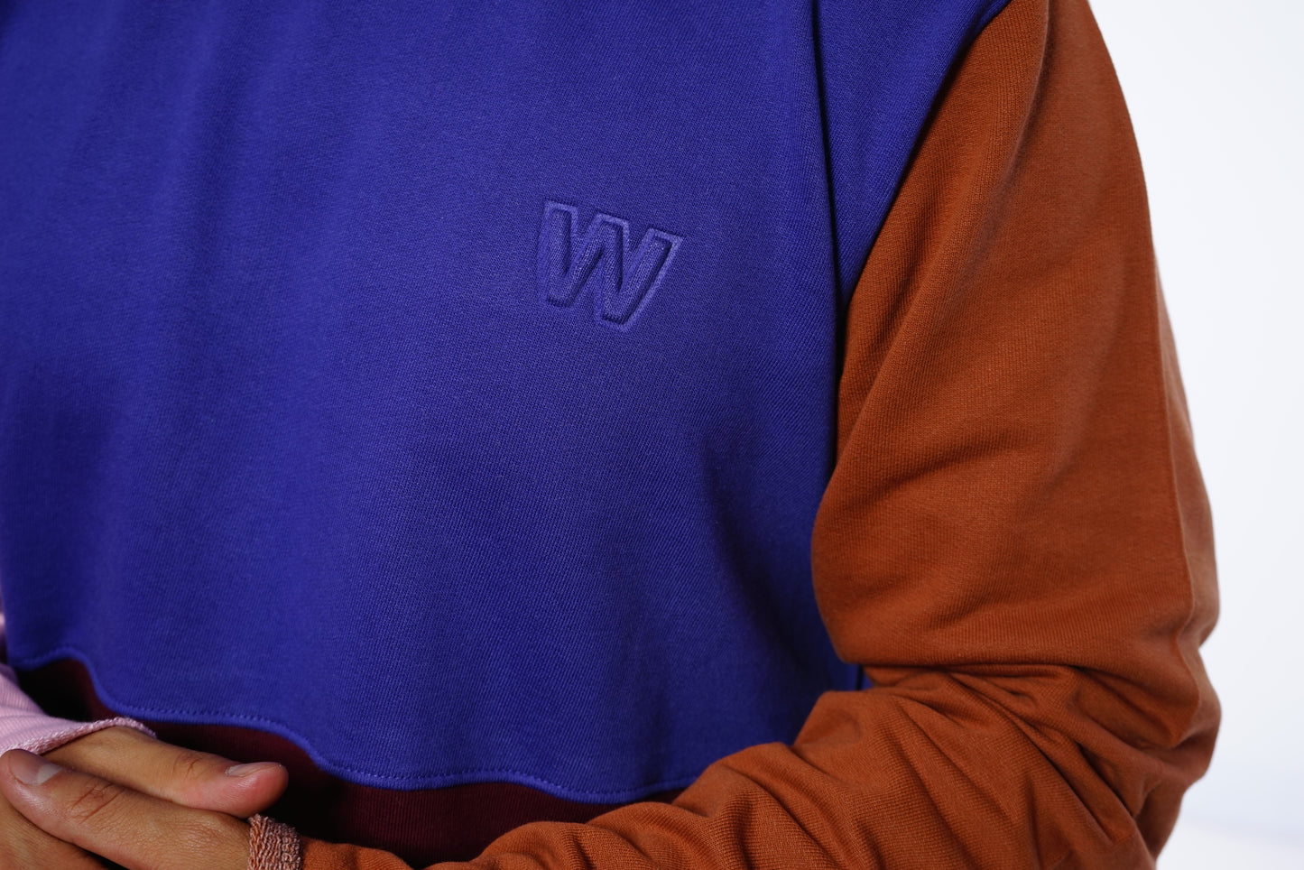 Raw Edge Color Block Crew Neck