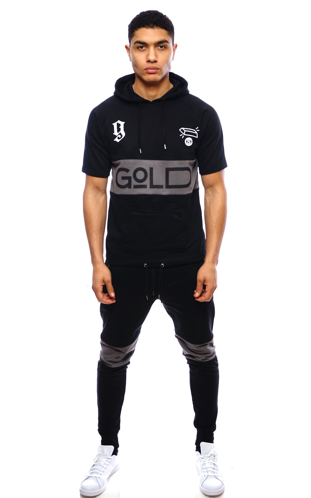 "Gold Bricks" Short Sleeve Track Suit (Black)